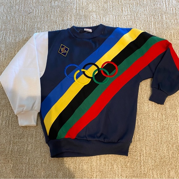 zendari Tops - Vintage-Inspired Navy Multicolor Olympic Rings Sweatshirt